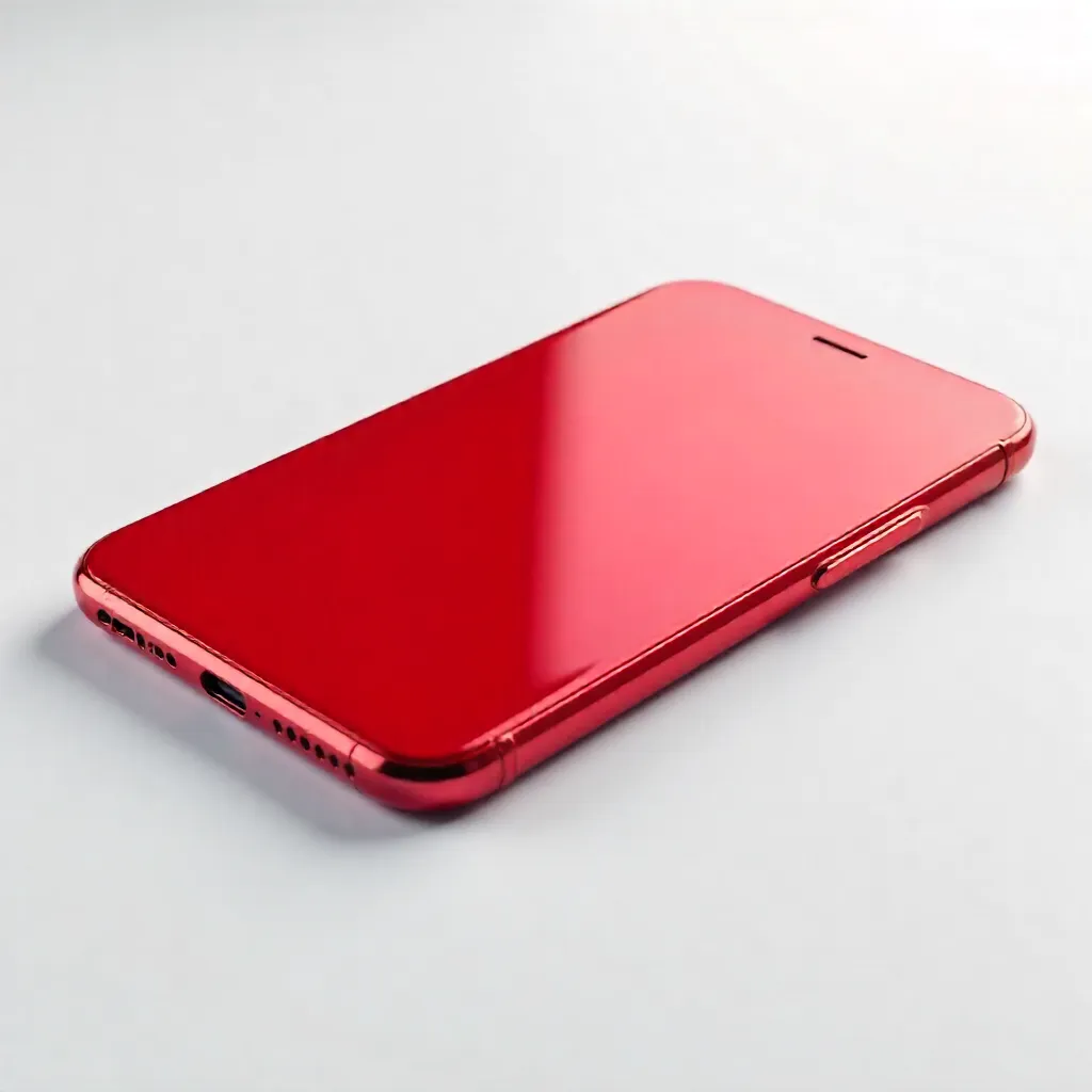 Close-Up Red Smartphone on White Surface