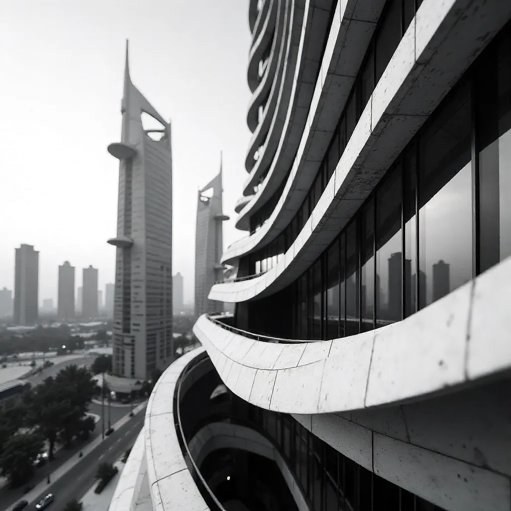 Monochrome Curves: Abstract Doha Skyscraper Architecture