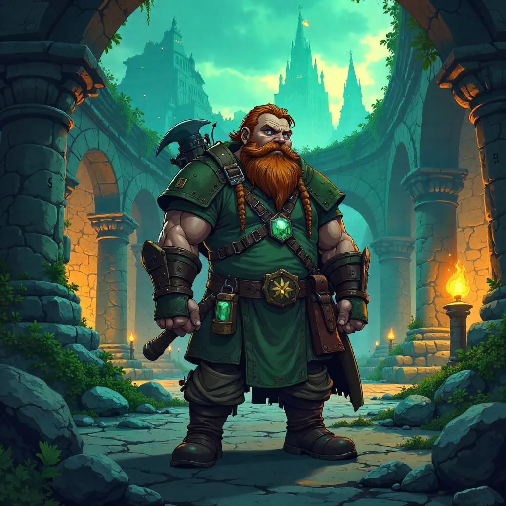 Dwarf Explorer in a Lost City - Anime Fantasy