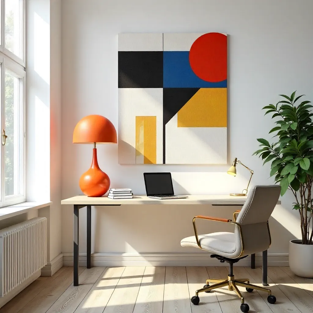 Contemporary Office: Bauhaus Art and Orange Lamp