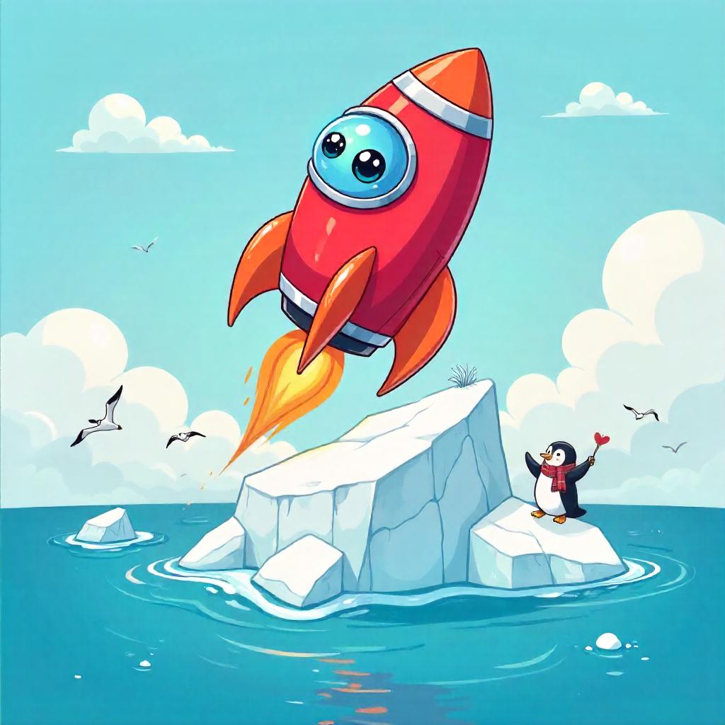 Rocket on a Floating Cartoon Iceberg