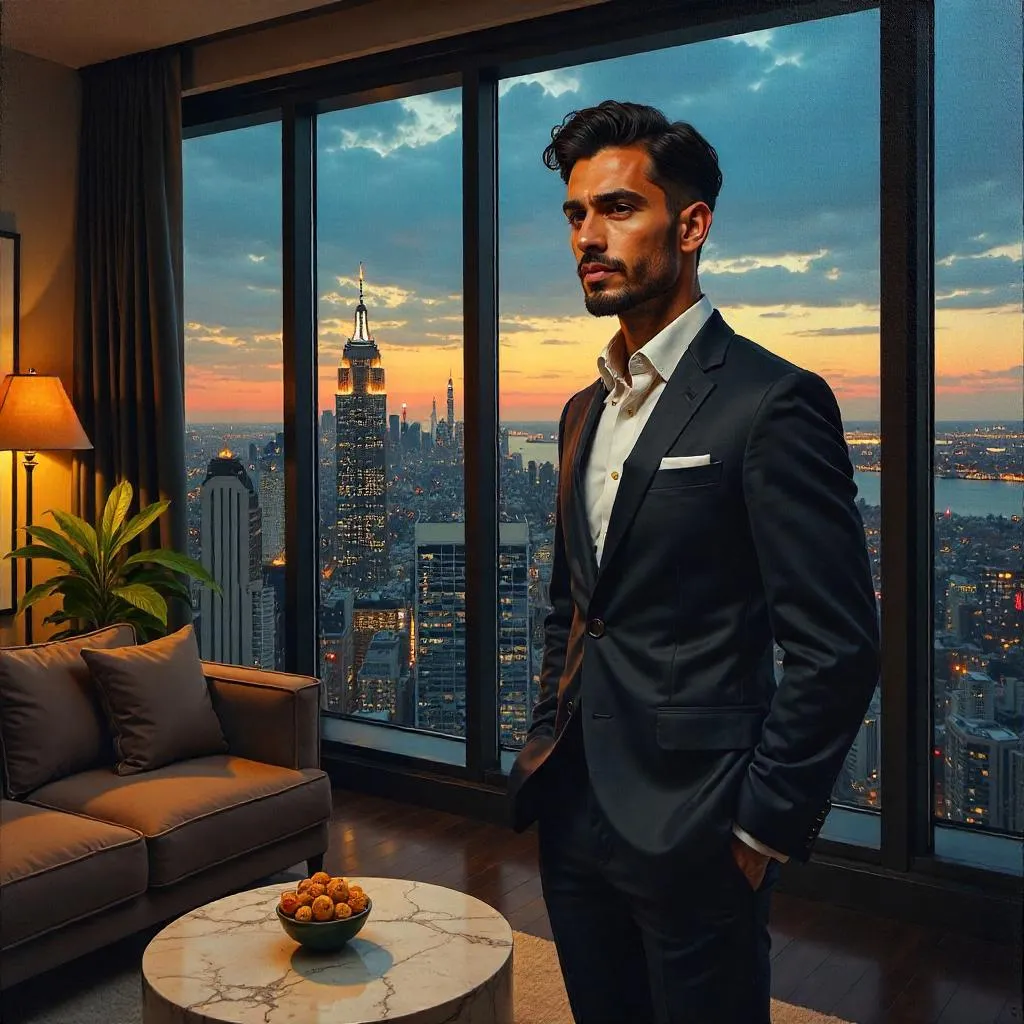 Oil Portrait of a Young Middle Eastern Man in a Penthouse