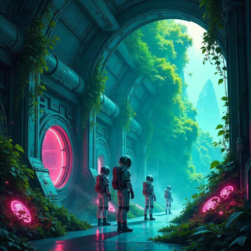 Jungle on a Neon Space Station