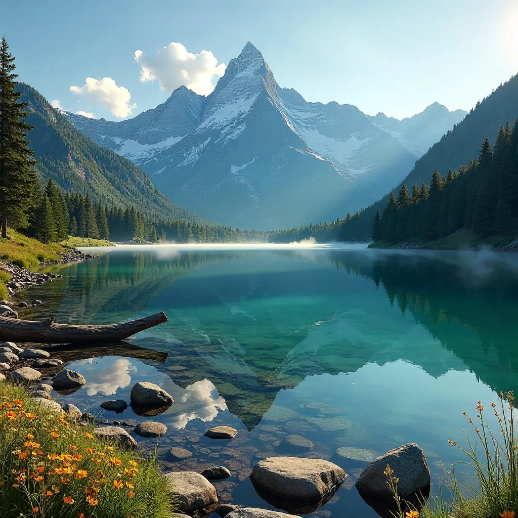 Mirror-Like Alpine Lake Reflections in Snowy Valleys