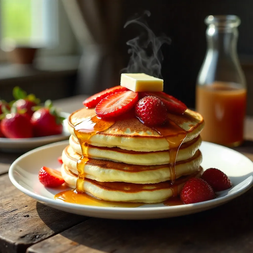 Sweet Sunrise Pancake Stack with Strawberries