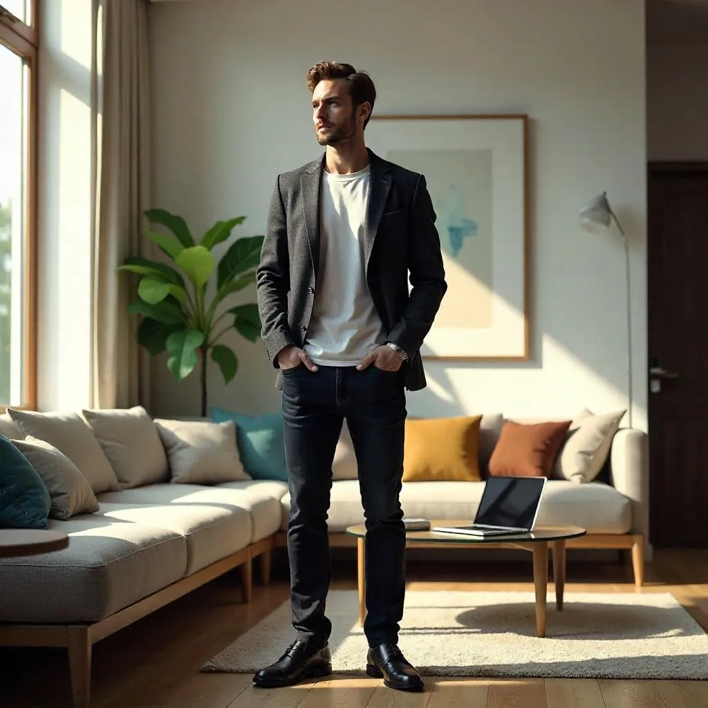 Stylish Caucasian Man in Cozy Home Concept Art