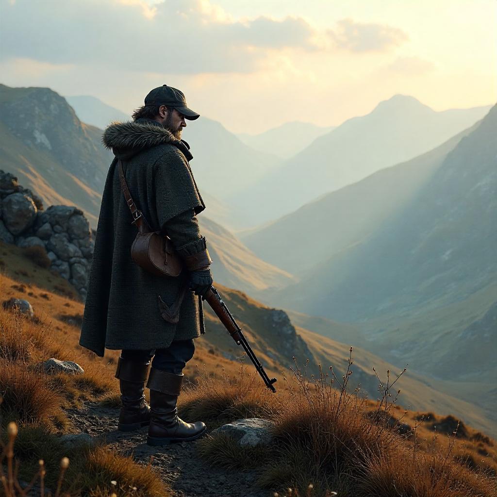 Mist-Shrouded Highland Hunter: 3D Render