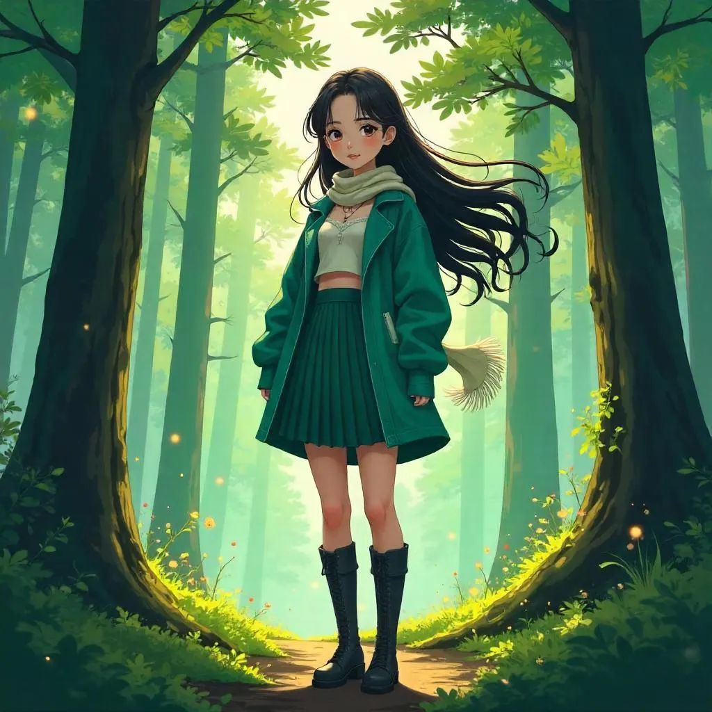 Stylish Asian Girl in an Enchanted Forest - Anime Portrait