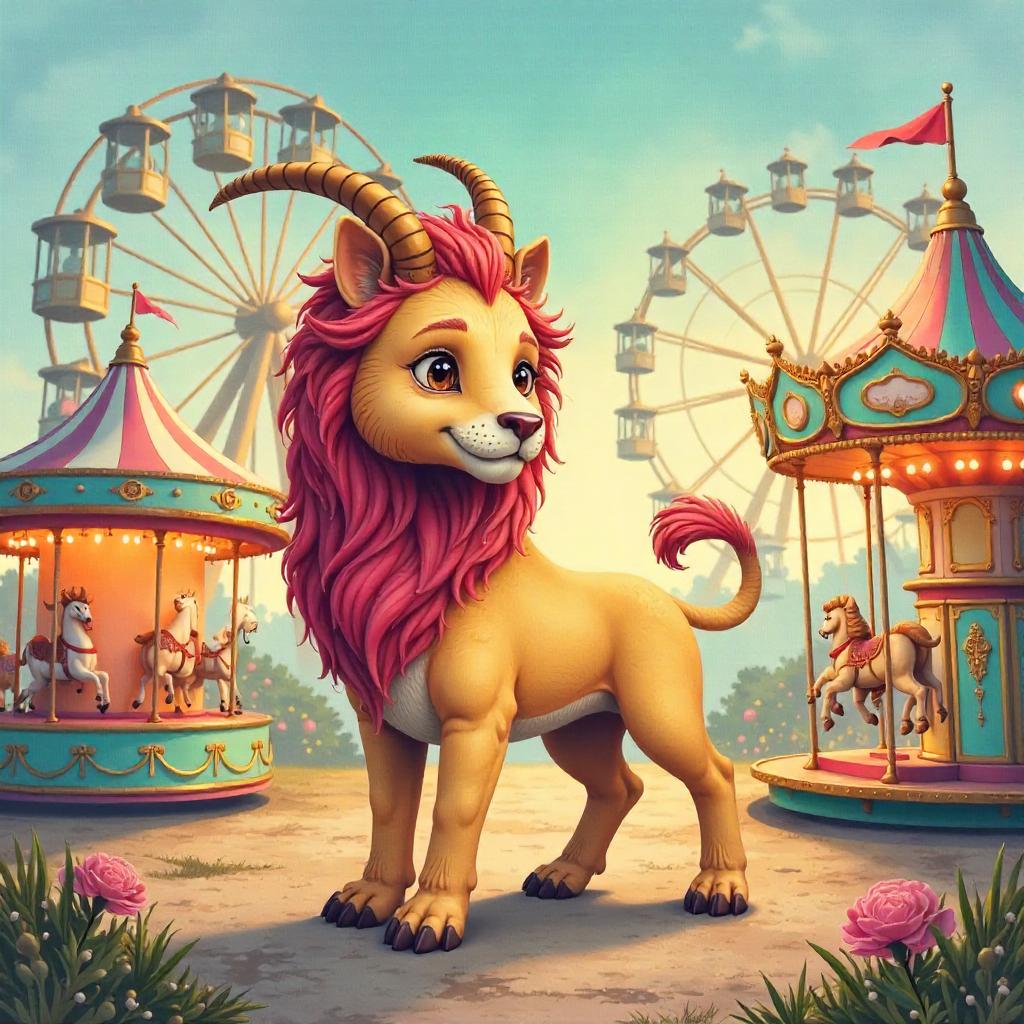 Watercolor Chimera in an Enchanted Amusement Park