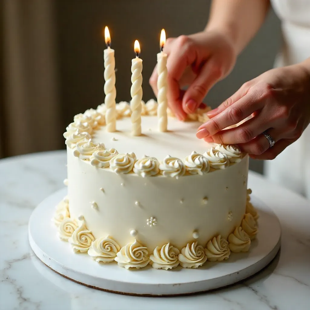 Twisted Candles Adorning an Elegant White Cake