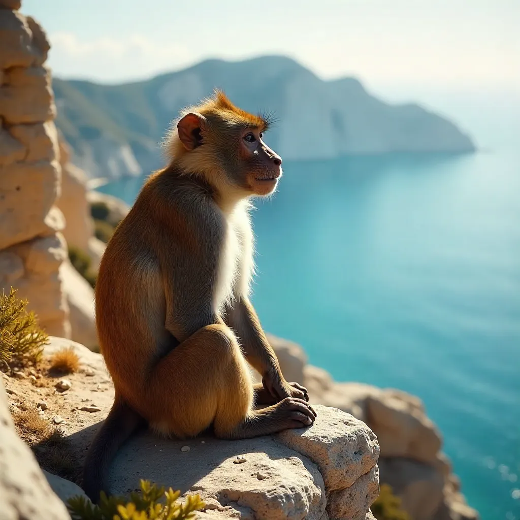 Barbary Macaque Basking on Gibraltar Rock