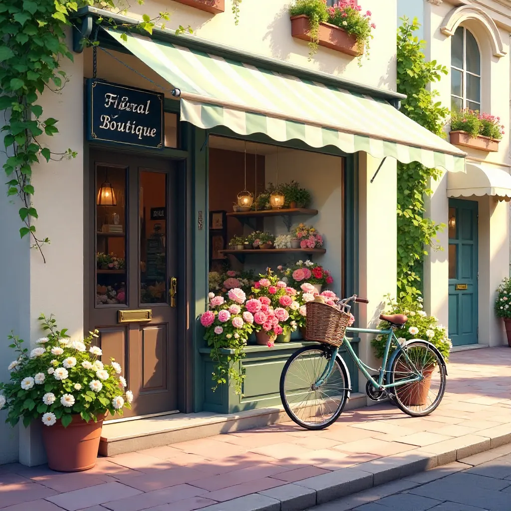 Cozy Flower Shopfront on a Sunlit Street