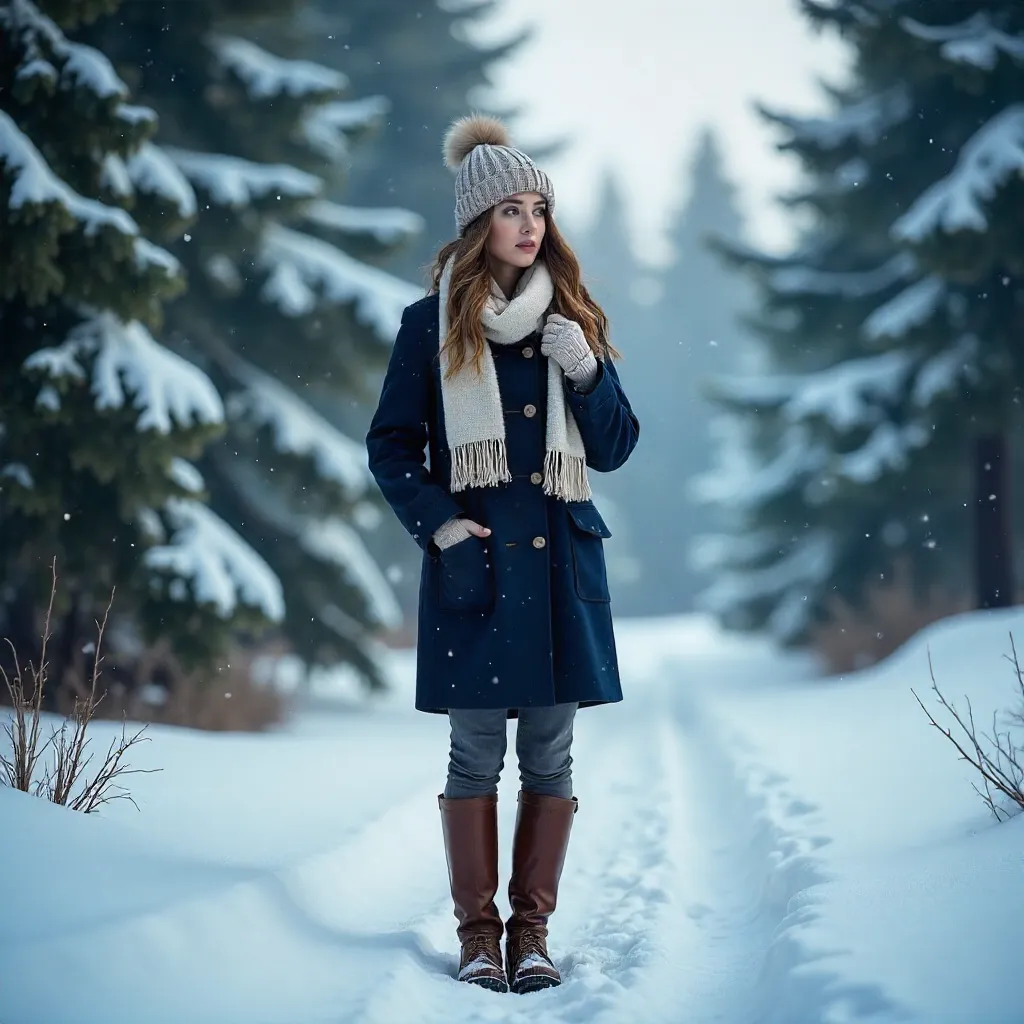 Winter Portrait in Snowy Pine Landscape