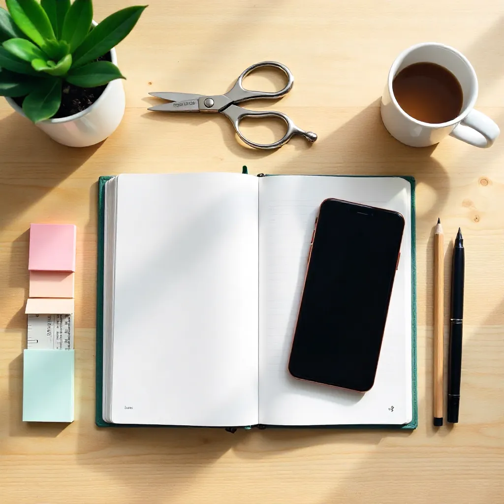 Neat Desk Scene with Phone, Planner, and Stationery