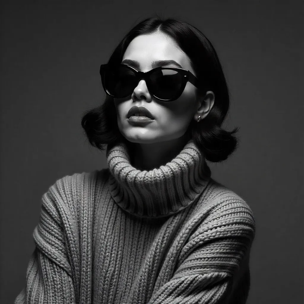 Noir Chic Woolen-Sweater Sunglasses Portrait