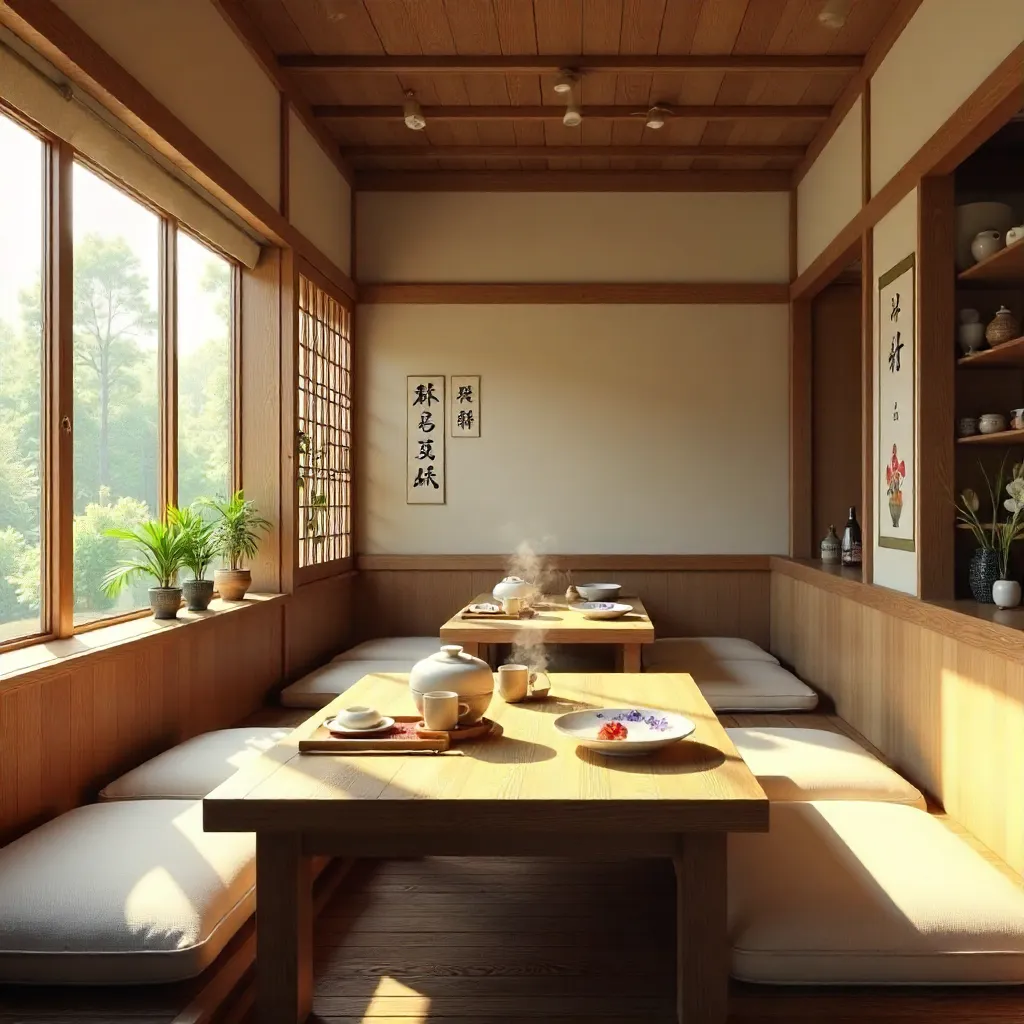 Cozy Japanese Restaurant Interior with Soft Natural Light