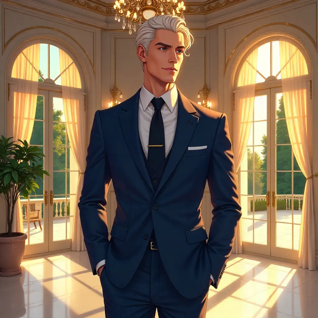 Elegant White Gentleman in an Anime Villa