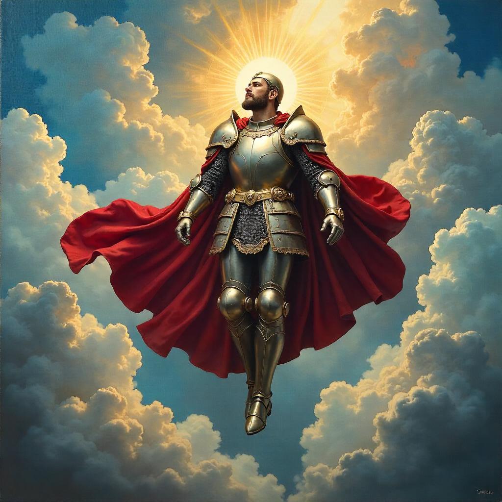 Floating Paladin in an Ethereal Cloudscape