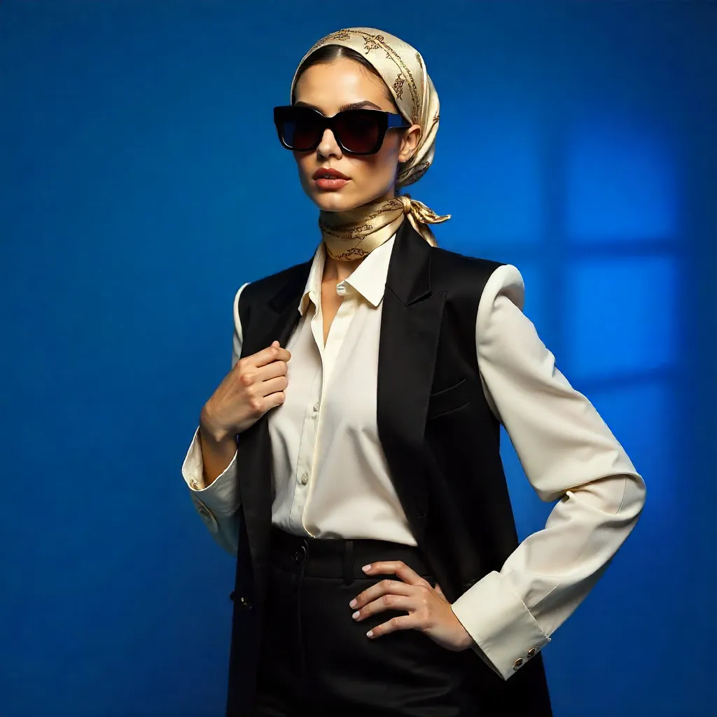 Chic Istanbul Model in Bold Blue Backdrop
