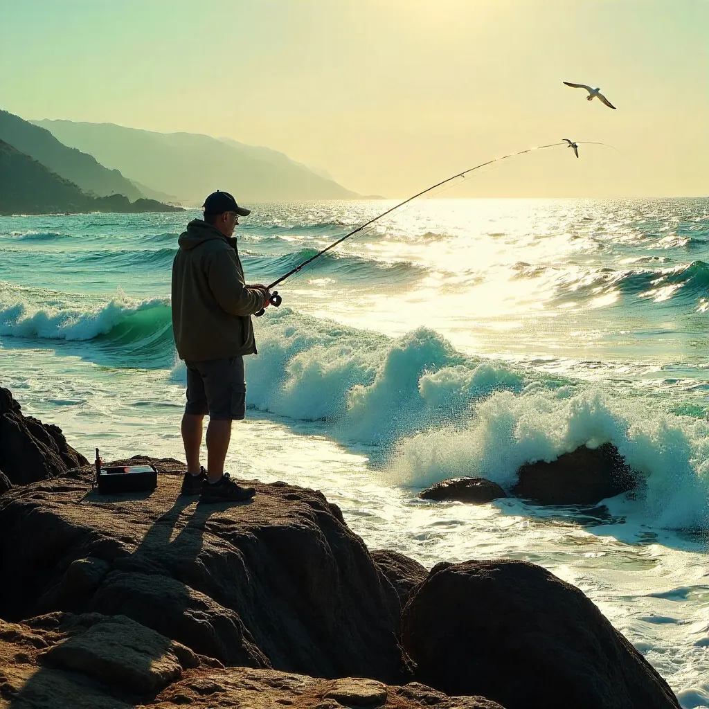 Solitary Fisher on Florianópolis Rocks at Sunset