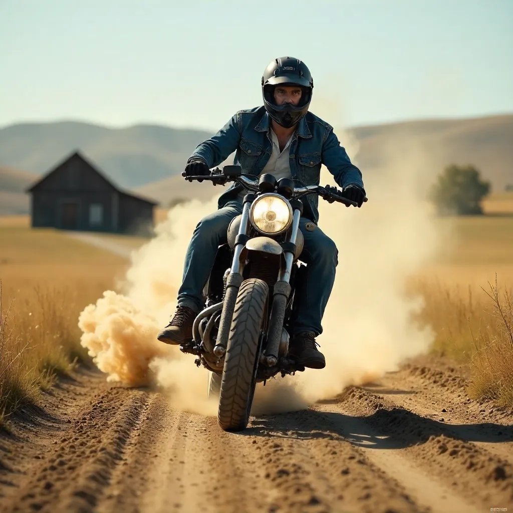 Two Riders on a Dusty Rural Motorcycle