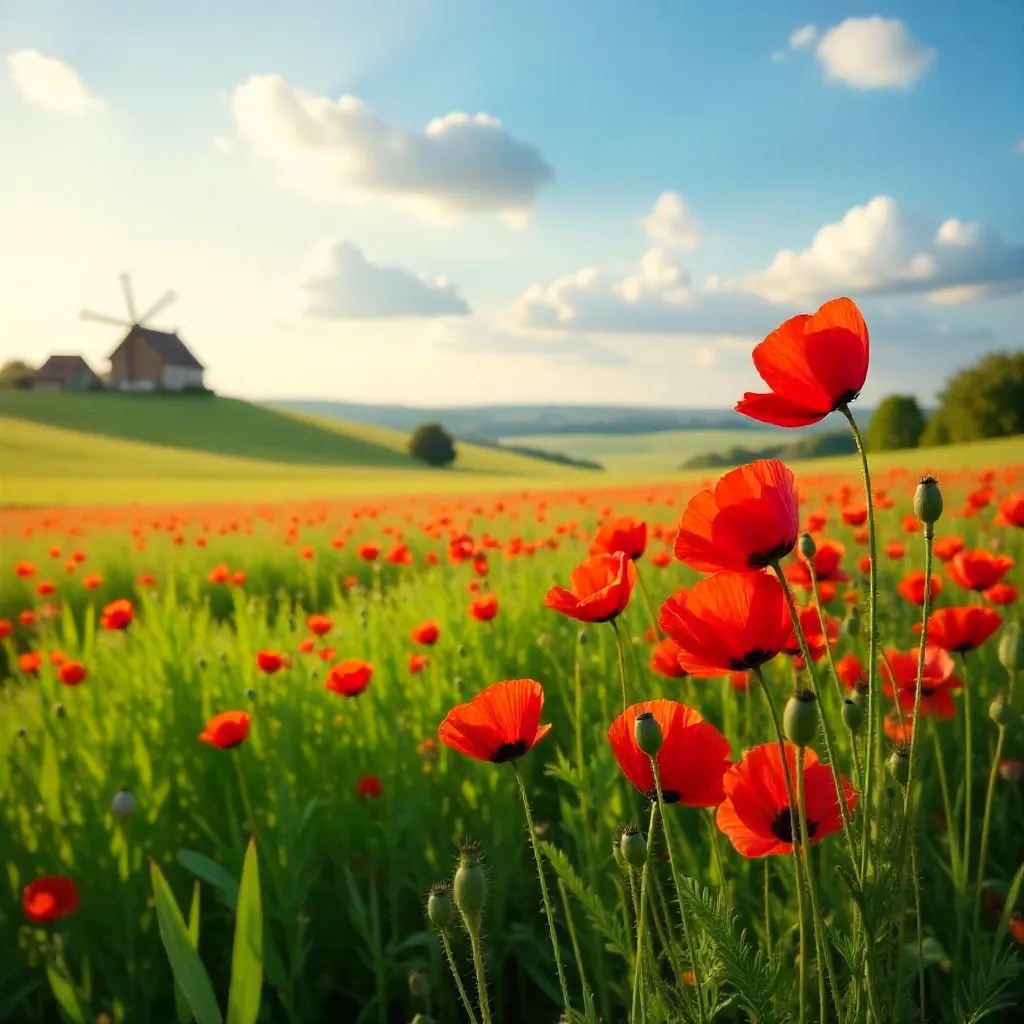 Crimson Poppies Over a German Field at Golden Hour