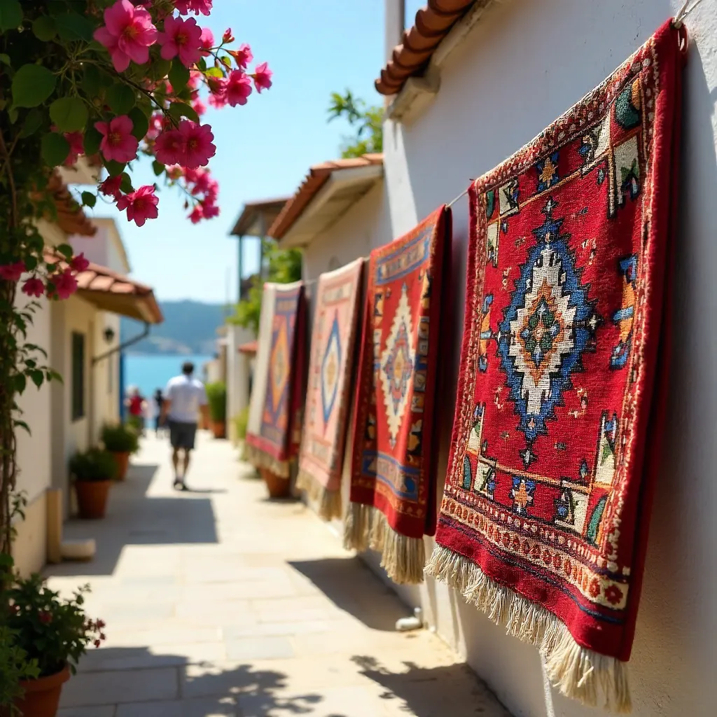 Colorful Turkish Rugs in an Antalya Courtyard