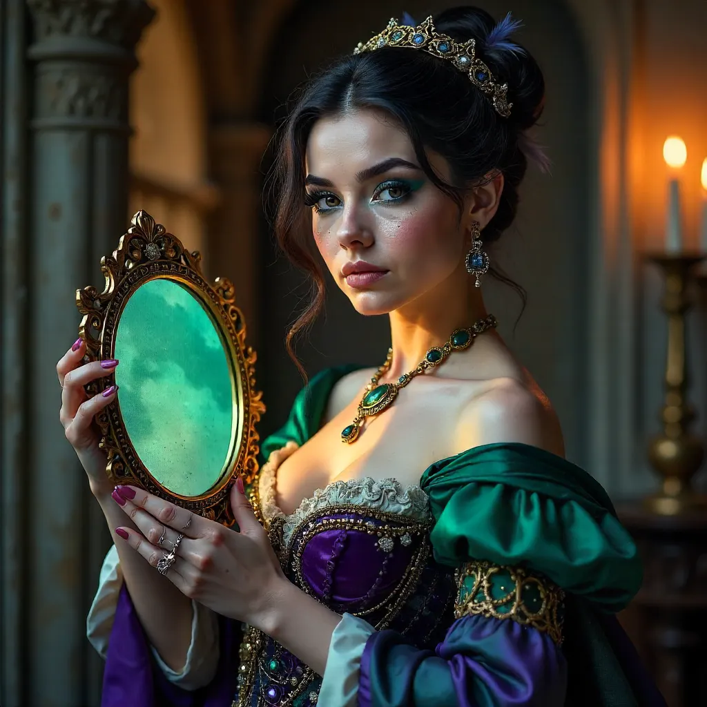 Stunning Fantasy Cosplay Portrait with Ornate Mirror