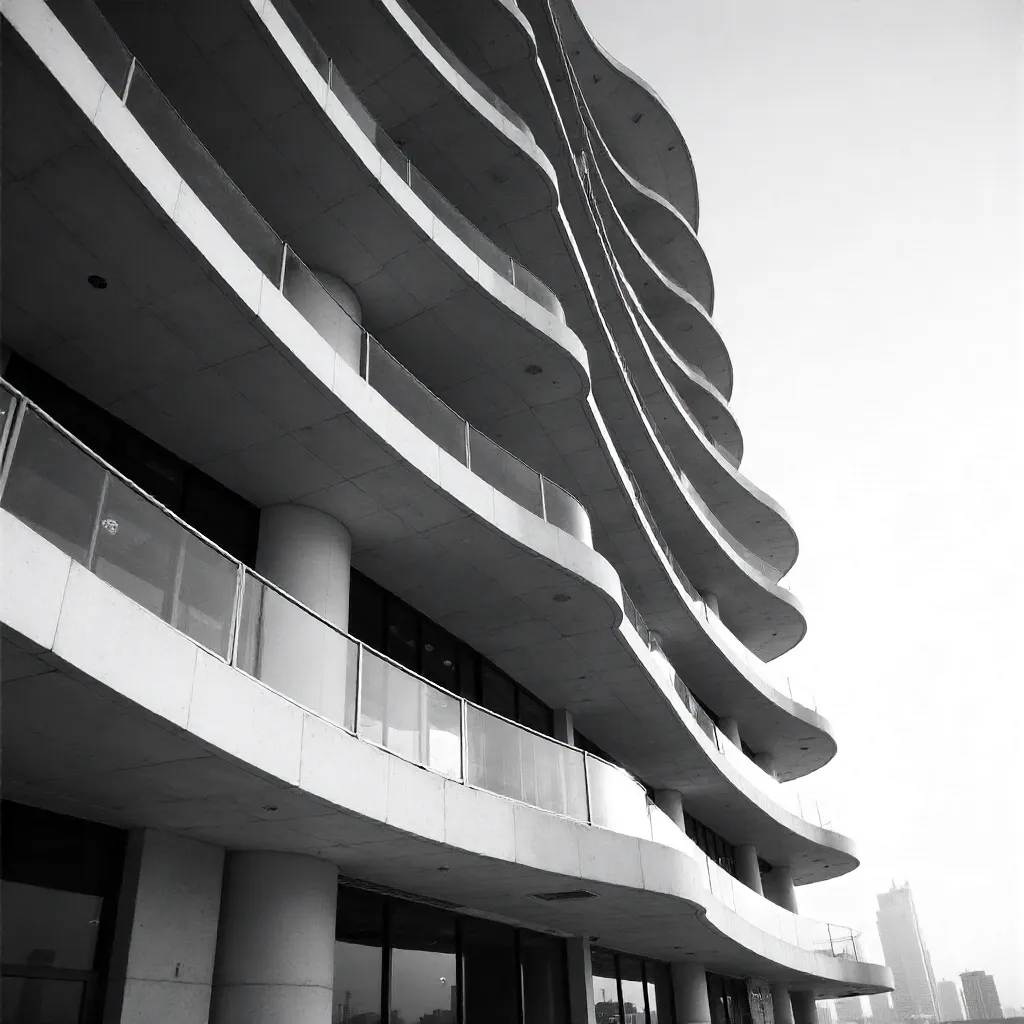 Monochrome Dubai Facade with Curved Balconies