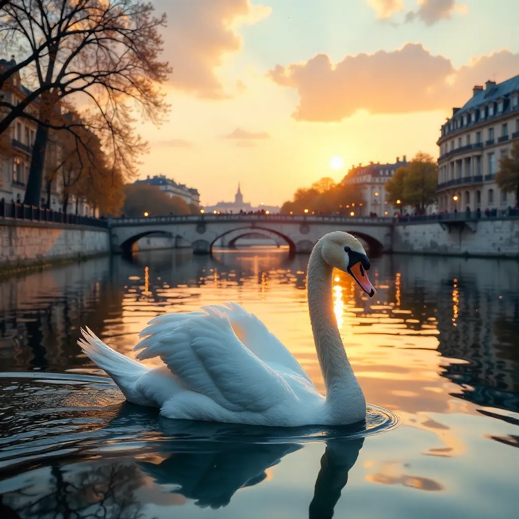 Cisne en París III: Luz sobre el Sena