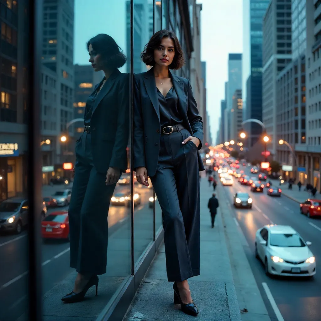 Urban Reflections: Stylish Woman by Glass Window