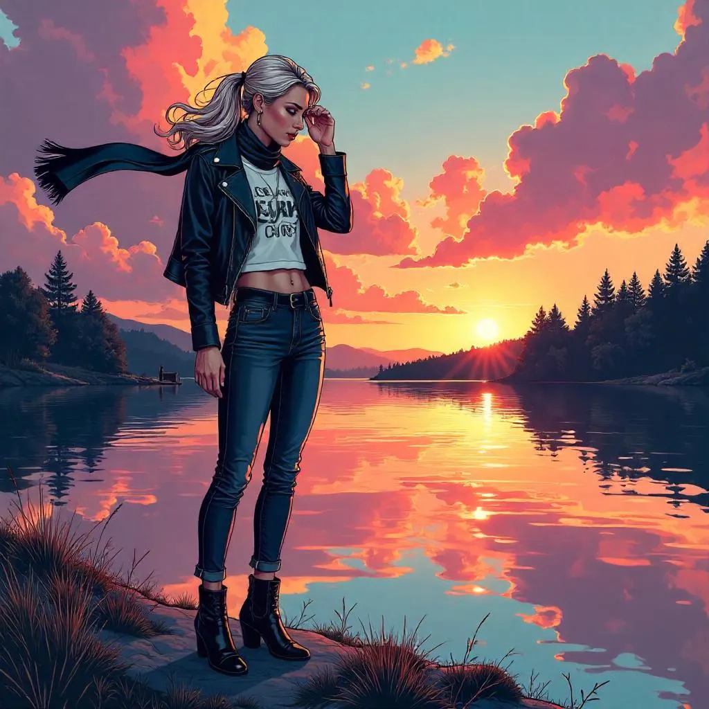 Lakefront Chic: Comic-Book Style Heroine