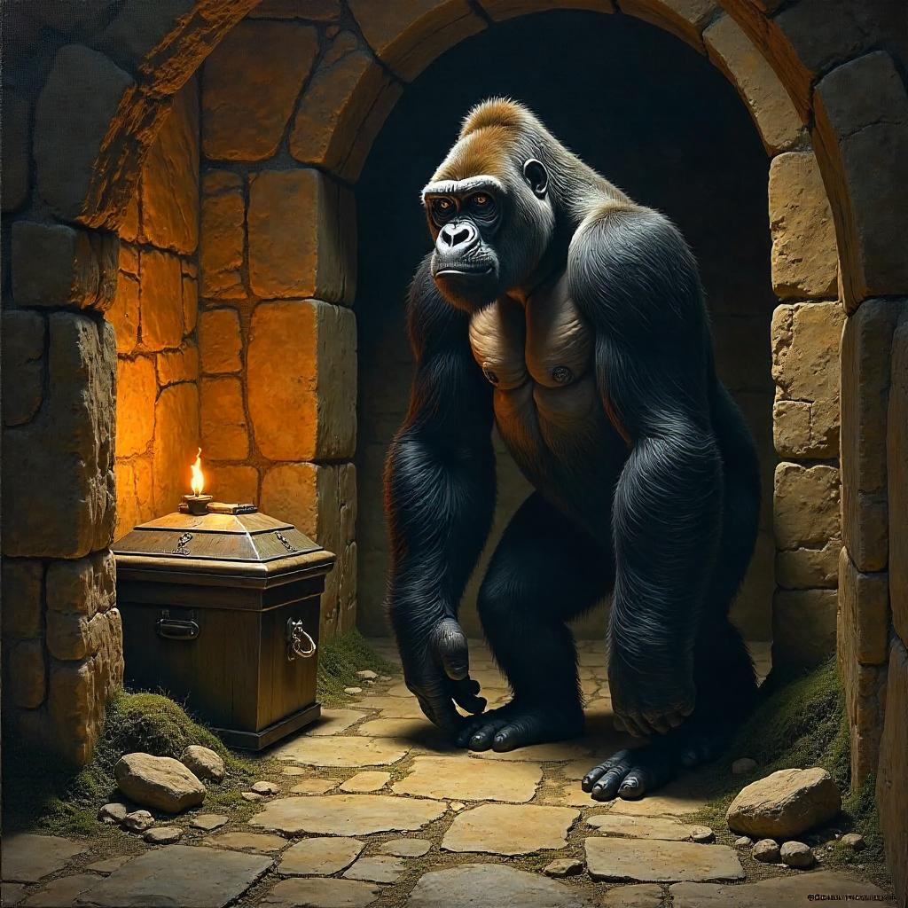 Gorilla in the Crypt: An Oil Painting