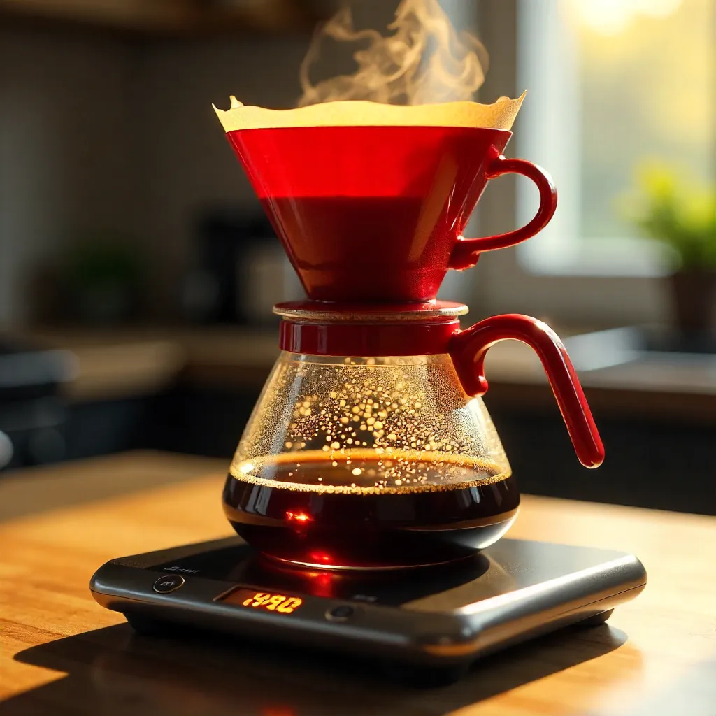 Crimson Cone Brew Over Glass Carafe on Scale