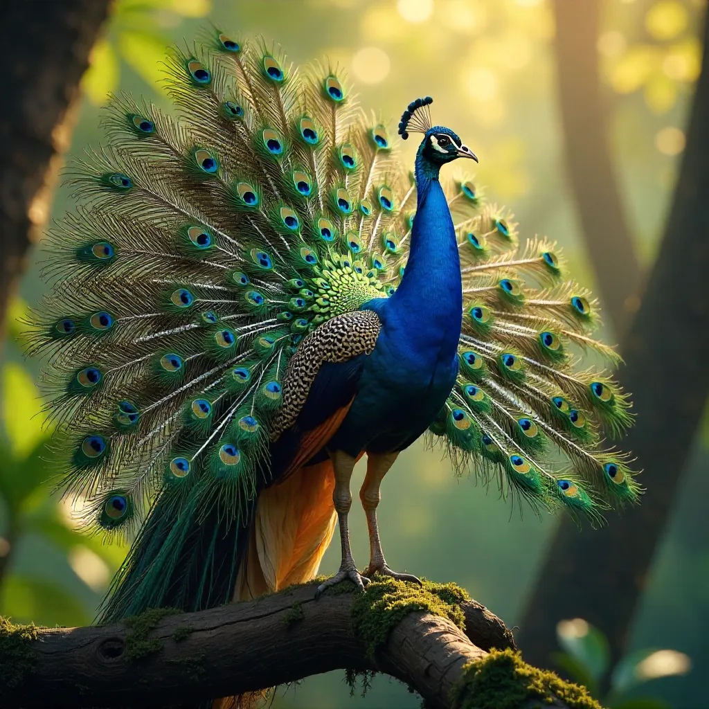 Majestic Indian Peacock with Fully Fanned Tail