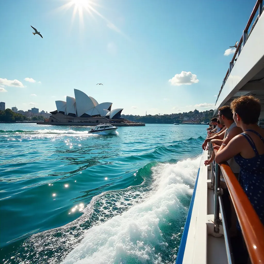 Sunny Ferry Approaches Sydney Opera House