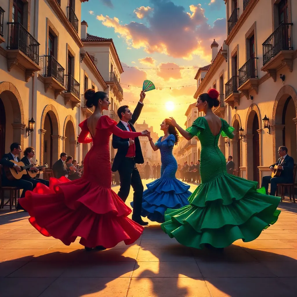 Vivid Flamenco Dancers in Colorful Attire