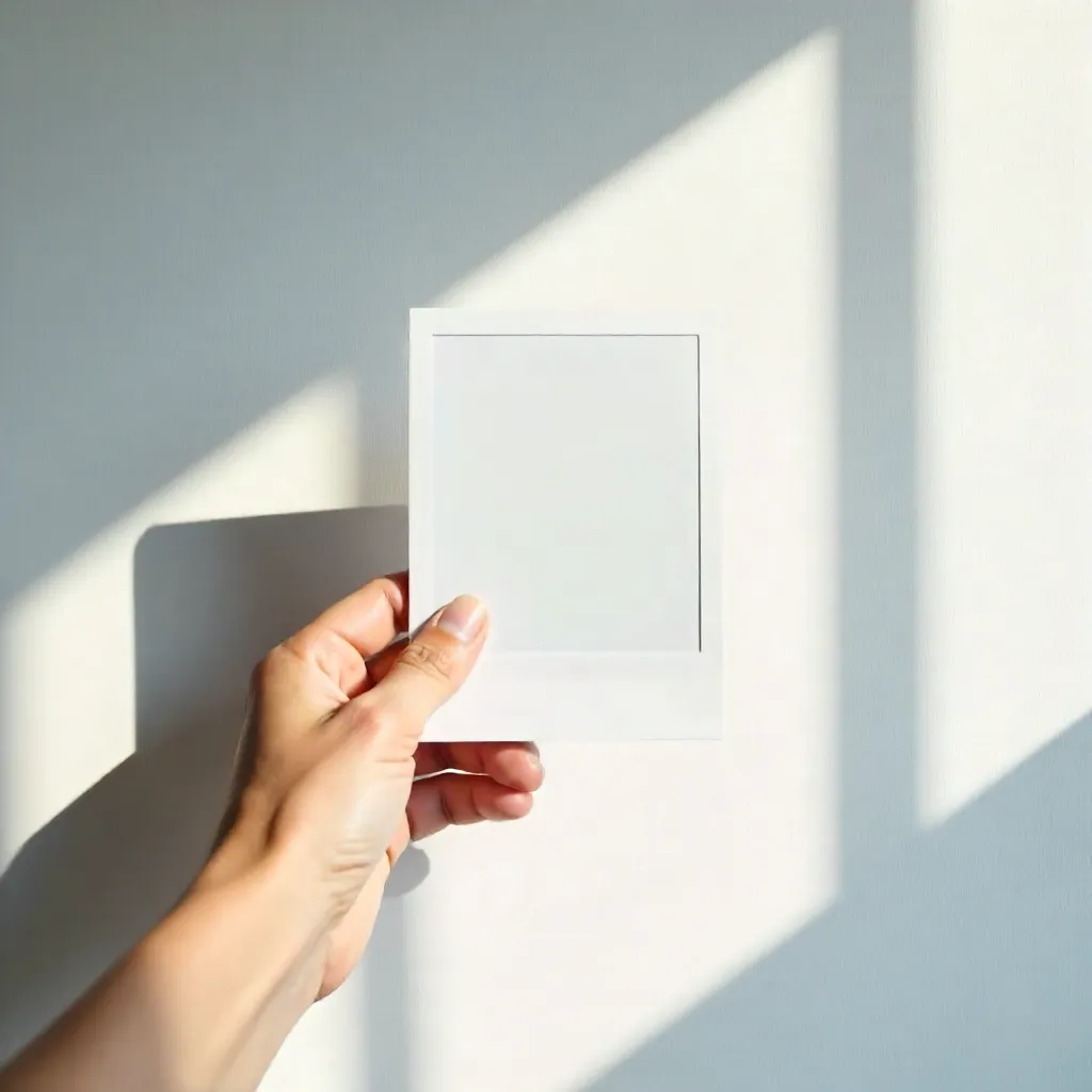 Minimalist Polaroid on a Shadowed White Wall