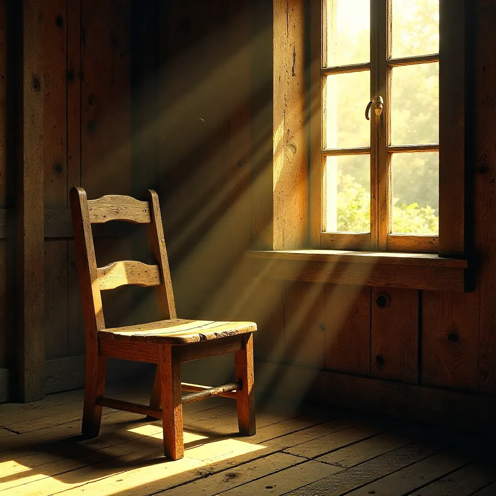Sunlit Rustic Chair by an Old Window
