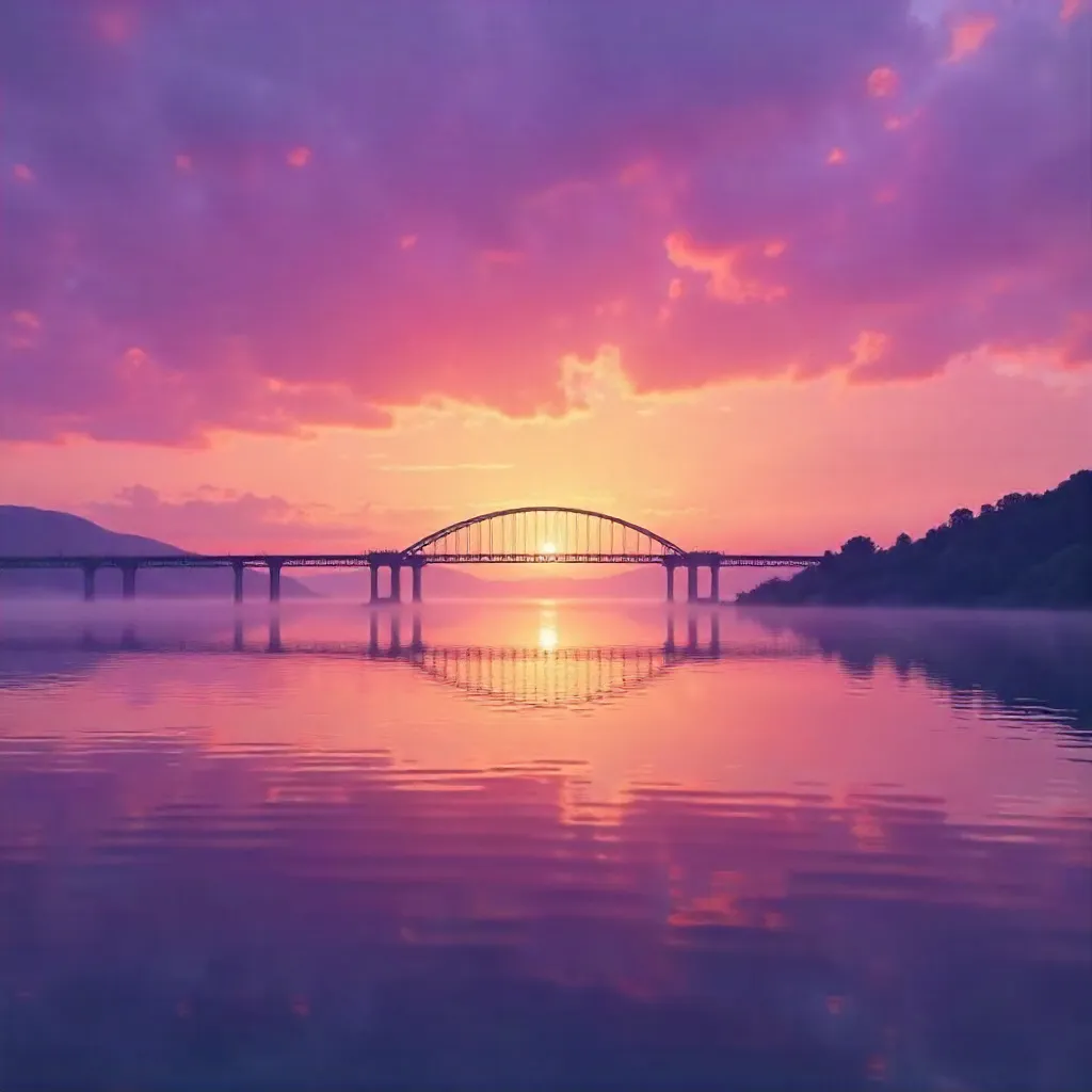 Purple Sunset Silhouette Over Calm Water