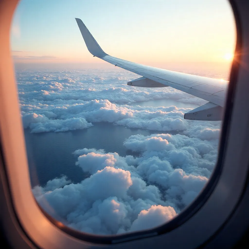 Serene Aerial View: Wing Over Cloudy Ocean
