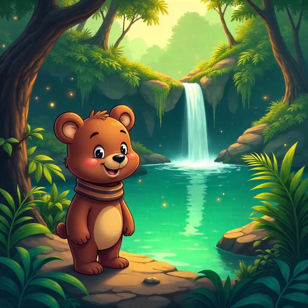Cartoon Bear in a Hidden Lagoon