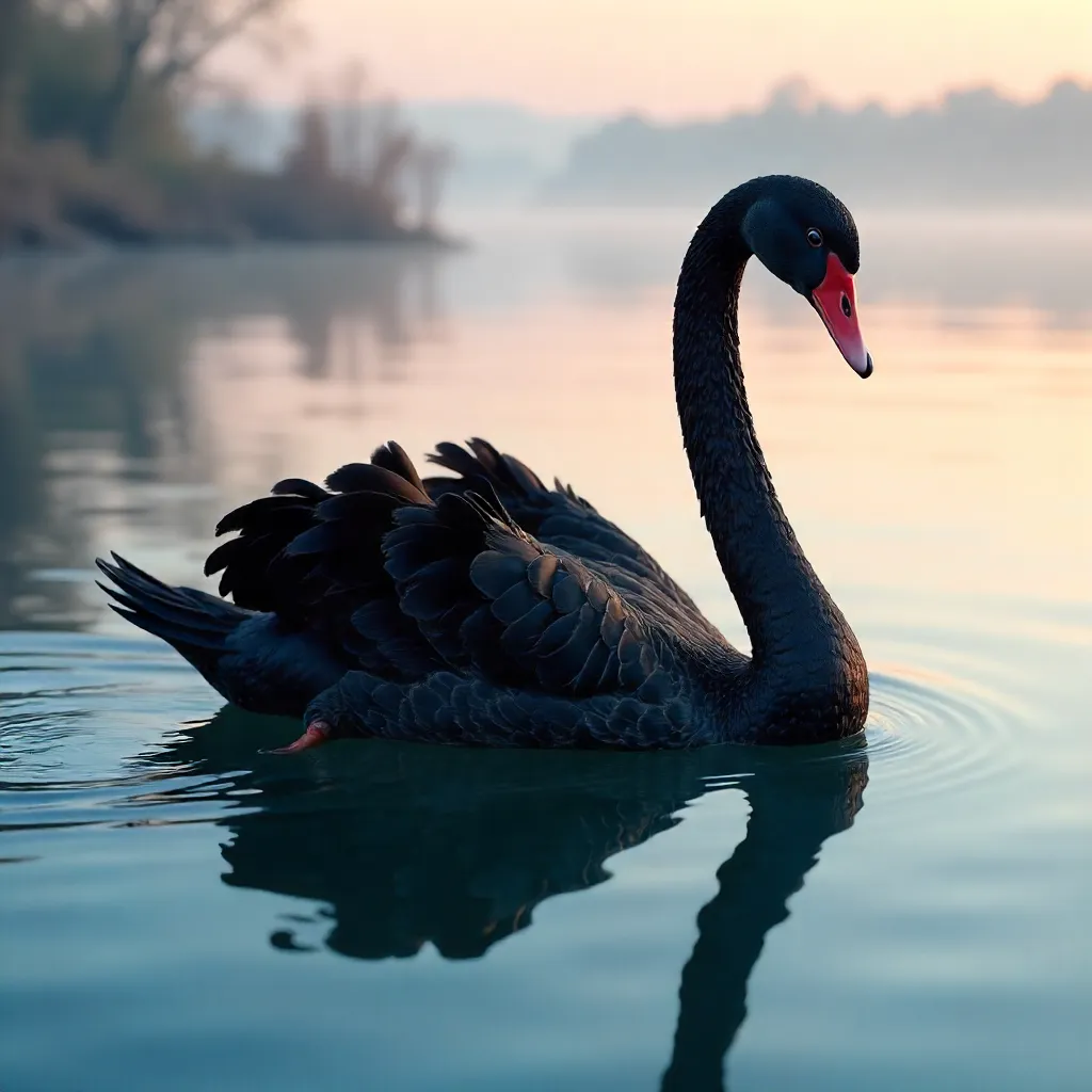 Elegant Black Swan on Tranquil Blue Water
