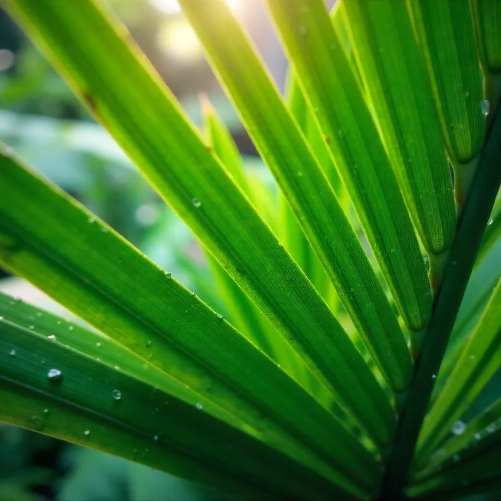 Close-Up of Vibrant Green Palm Leaves in Tropical Light