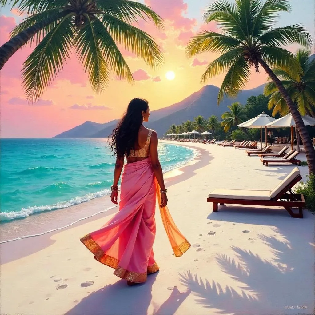 Graceful Indian Beauty at a Beach Resort