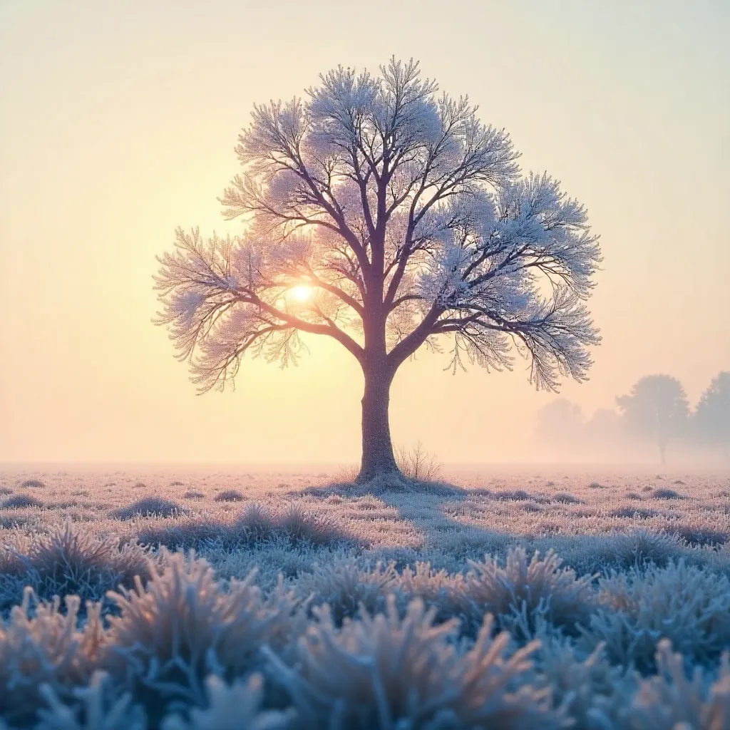 Solitary Tree in a Frosty Dawn Mist