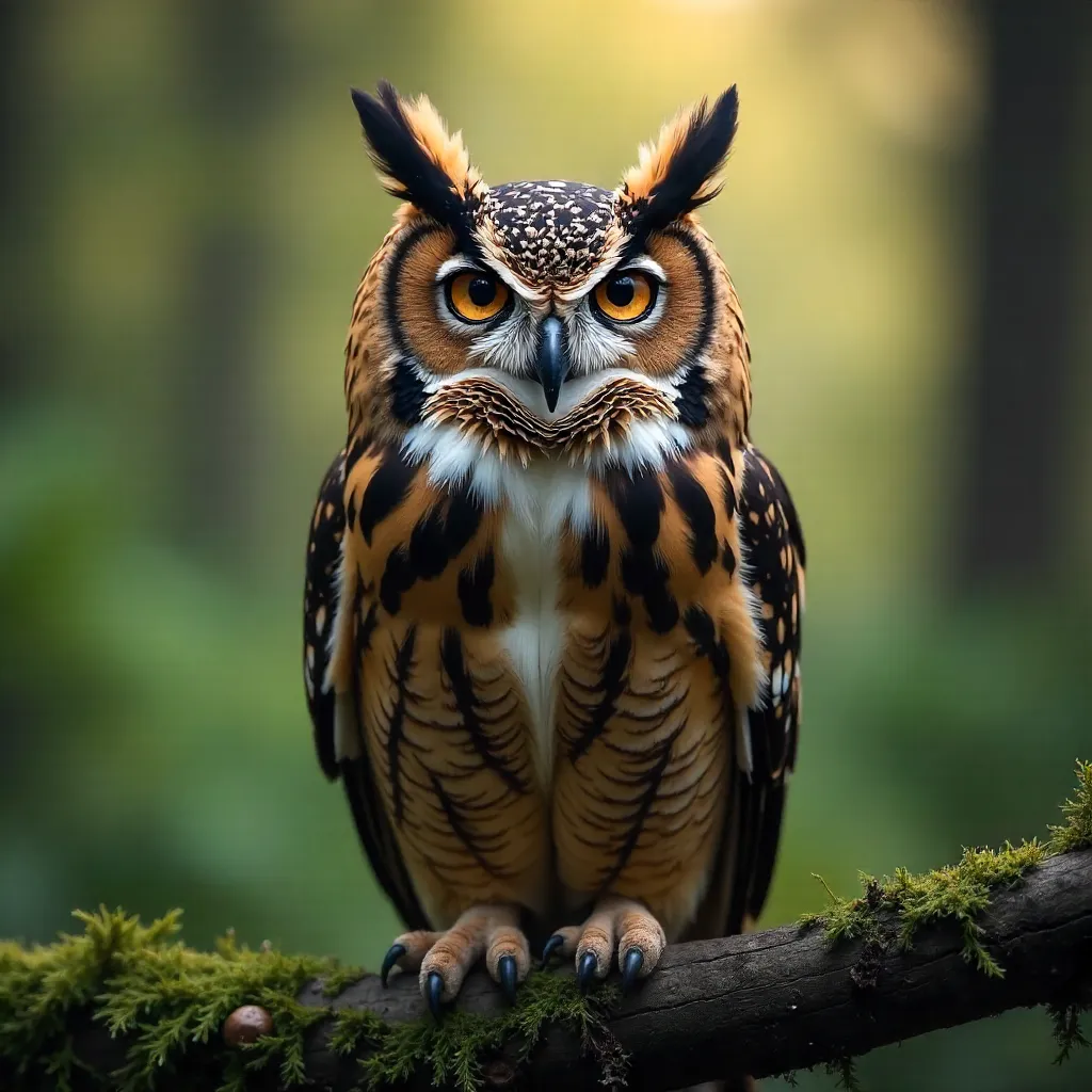 Close-Up Portrait of a Eurasian Eagle Owl in the Wild