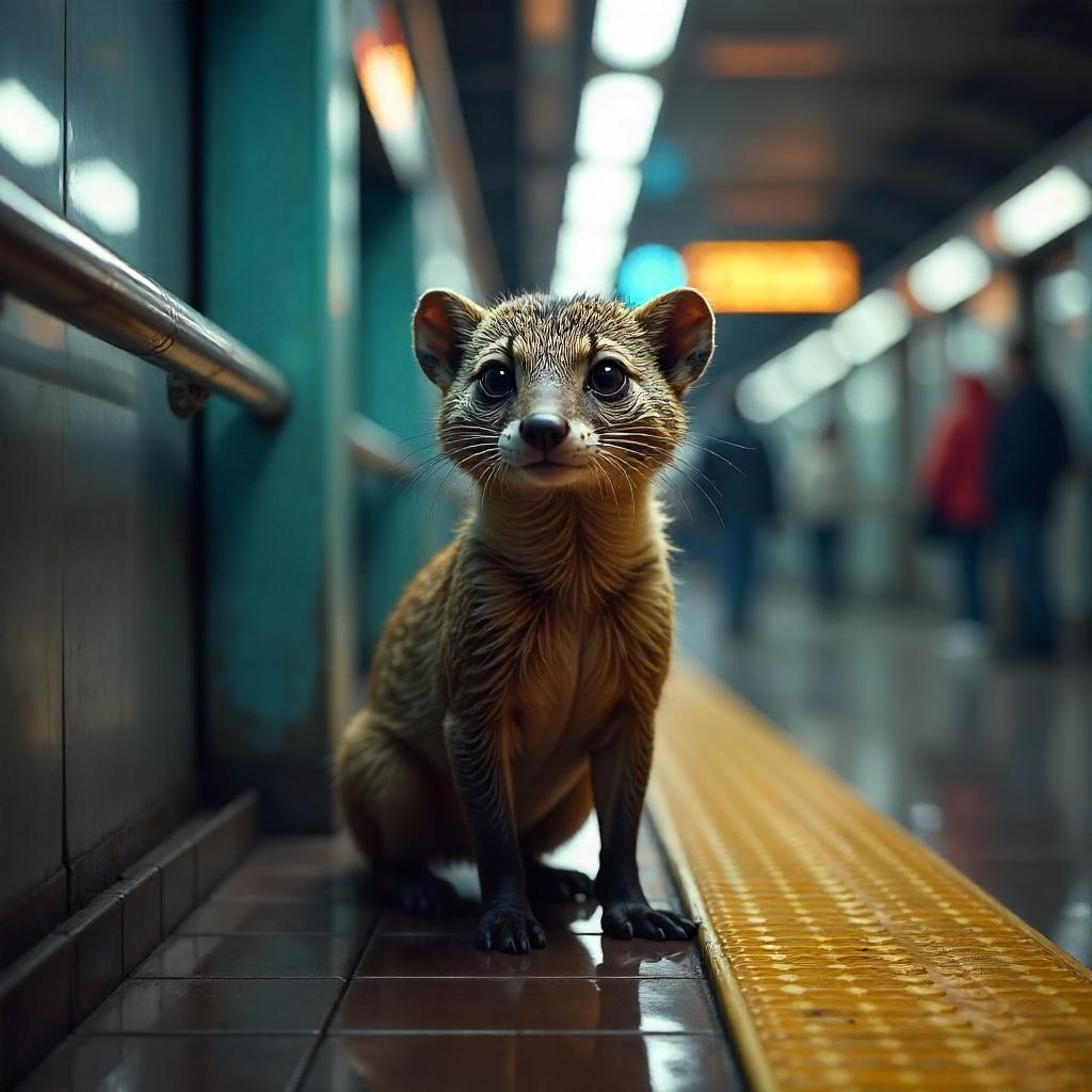 Mongoose in Neon Subway Station - 3D Render