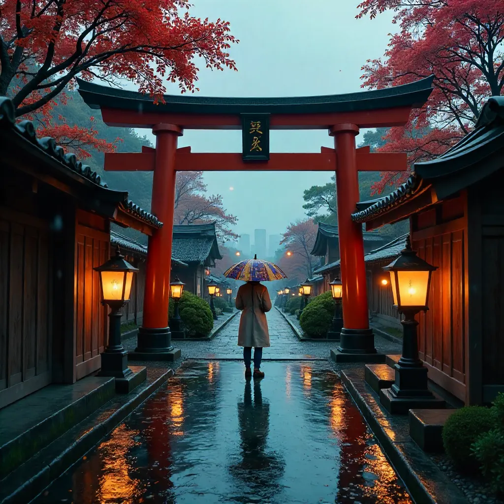 Umbrella at Tokyo Shrine: A Tranquil Traditional Scene