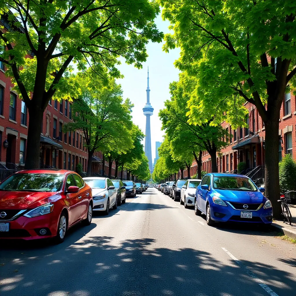 Leafy Toronto Street with CN Tower Backdrop